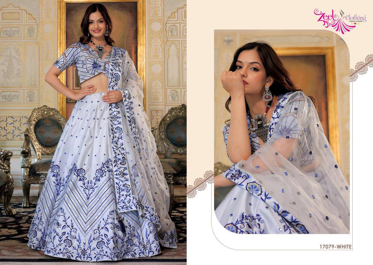 Zeel Clothing vol 30 Satin White Embroidered lehenga choli in Surat